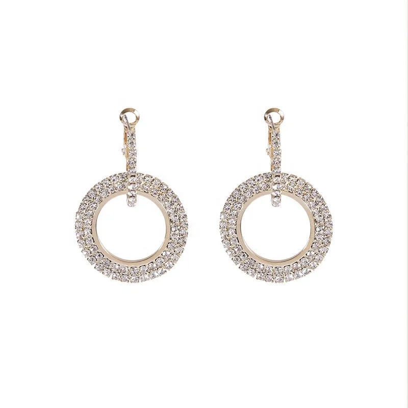 

S925 Sterling Silver Korean Earrings For Women Temperament Full Rhinestone Circle Drop Earrings