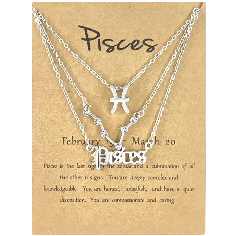 

Amazon Hot Sale 18k Gold Plated Constelation Zodiac Necklace 3PCS/Set Rhinestone Crystal Old English Horoscope Zodiac Necklace