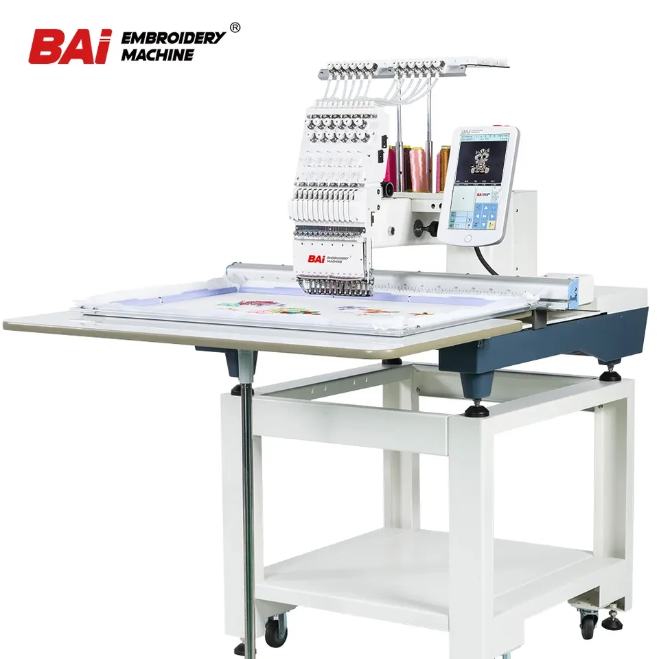 

BAI one head 12/15 colors hat garment tshirt flat computerized embroidery machine for factory