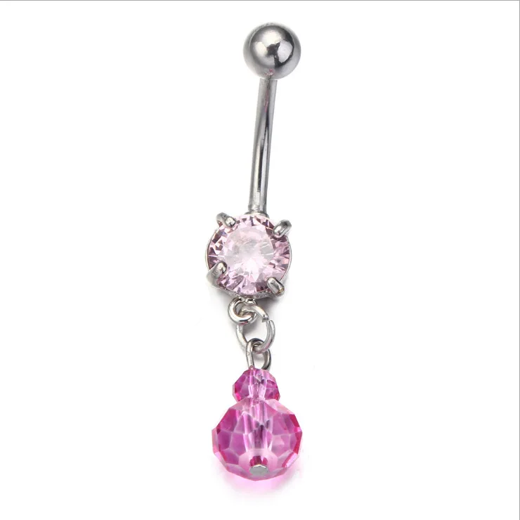 

Ombligo Body Jewellery Hot Sale Pink Crystal Pendant Belly Ring Stainless Steel CZ Crystal Belly Button Ring For Women