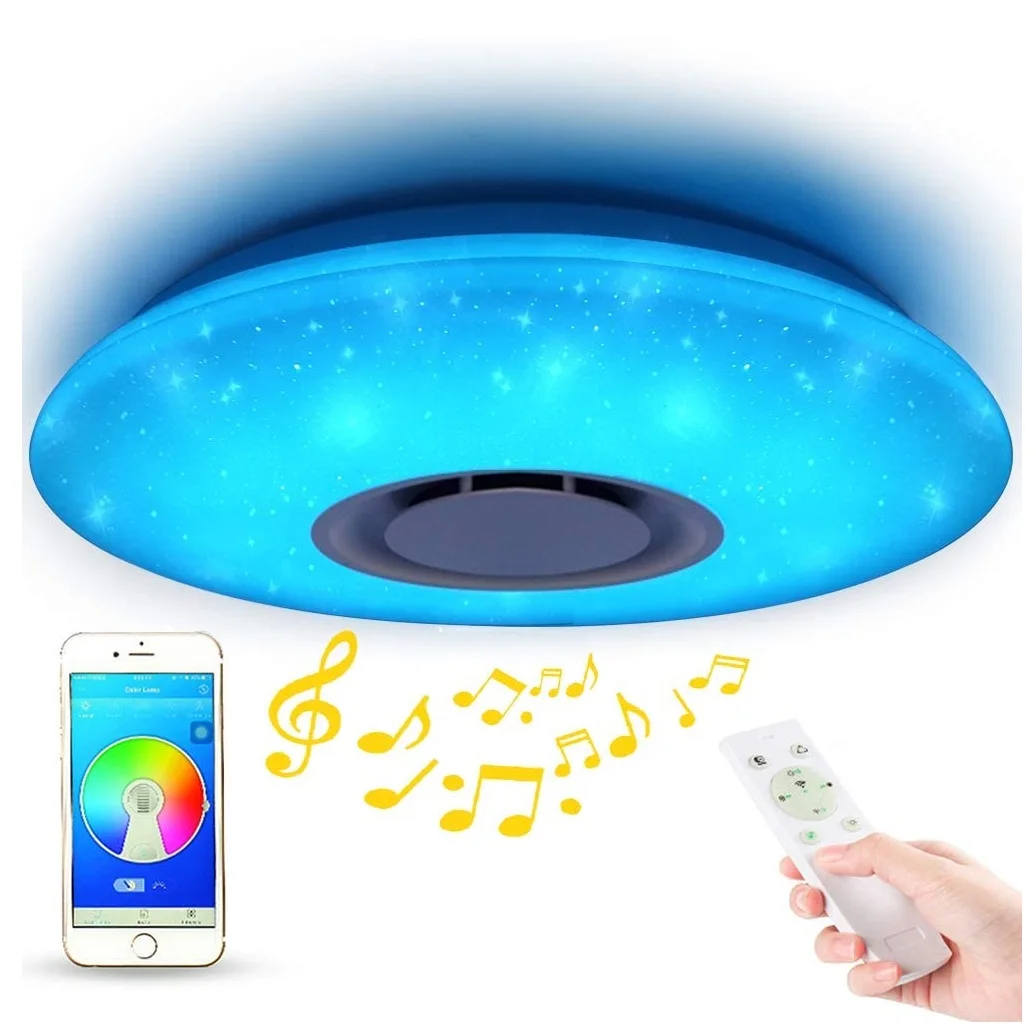 LED Music Ceiling Light with Bluetooth Speaker Smart APP Control 24W RGBW Dimmable Round Mount Lighting for Kitchen Bathroom