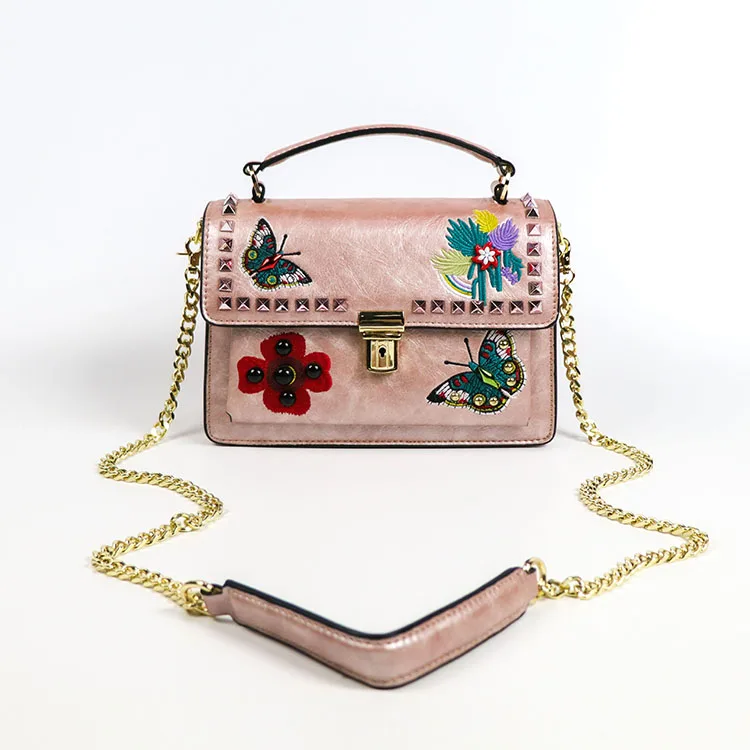 

New arrival fashion embroidery ladies crossbody shoulder bags women studded purse mini handbag