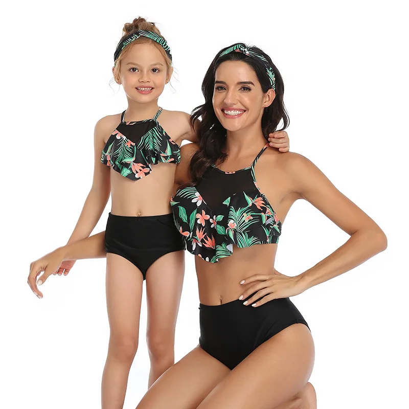 

2021 Popular European and American mommy and me swimwear split body swimsuit Kids Swimsuit with custom logo