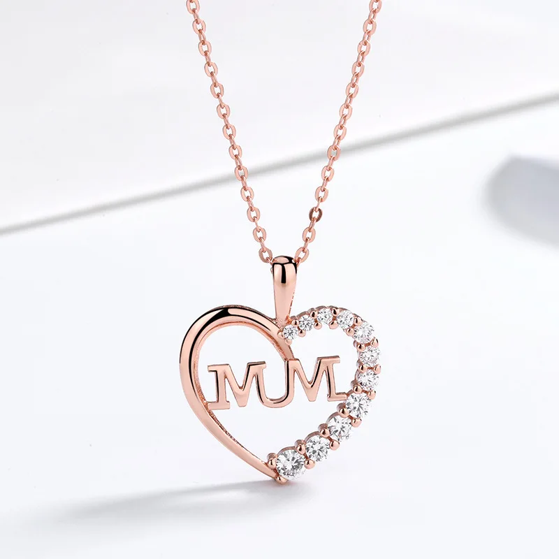 

925 Sterling Silver Jewelry Mom Pendant Necklace Mother's Day Rose Gold Heart Necklace Women, Silver,rose gold