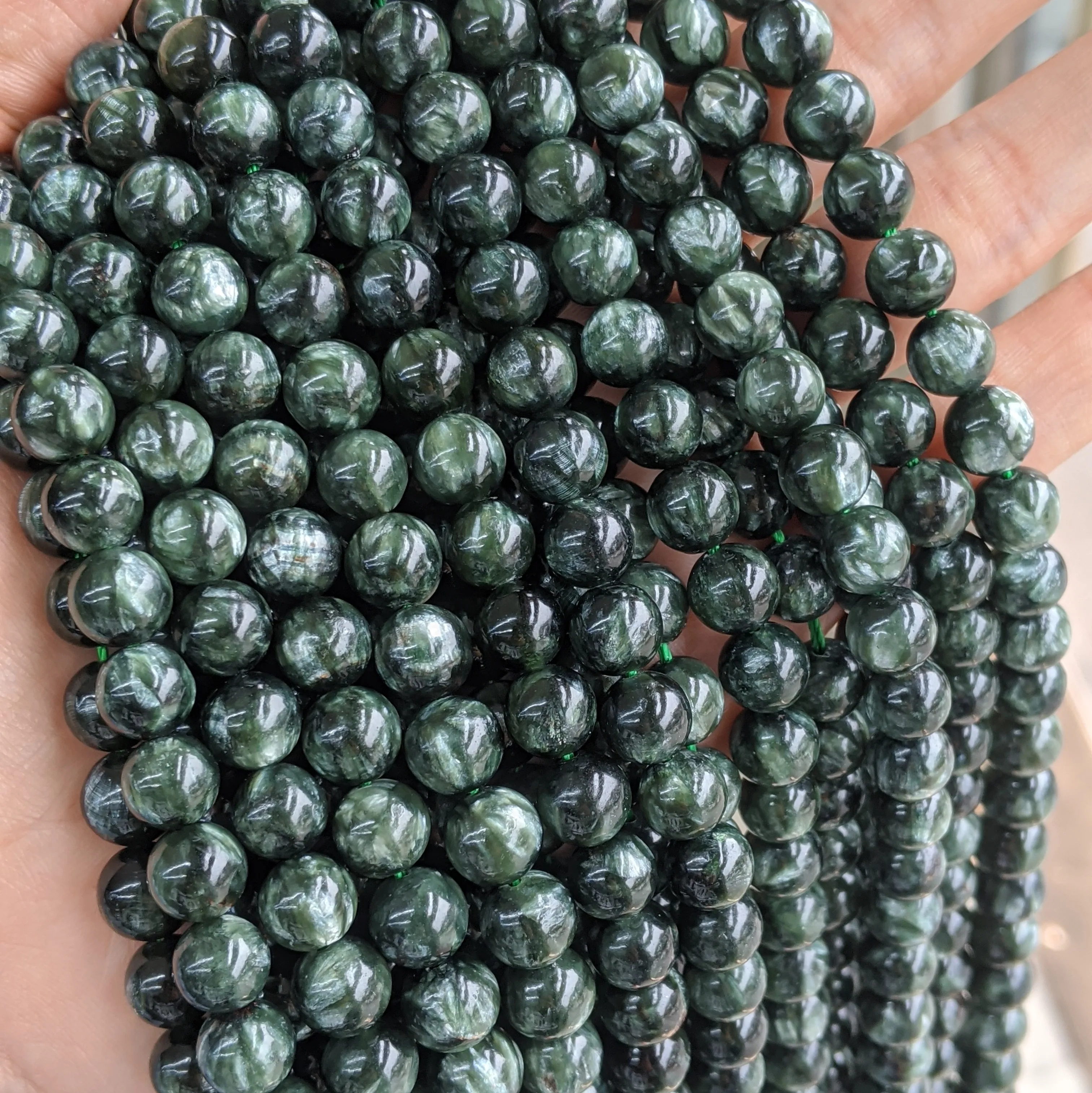 

Genuine Seraphinite Natural Stone Gemstone Loose Round 6/8/10mm Beads Strand Green Seraphinite