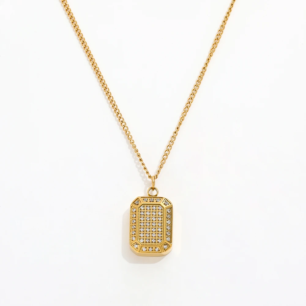 

JOOLIM High End Stainless Steel Jewelry Chocolate CNC Zirconia Pave Pendant Necklace 18K Gold Plated Jewelry Wholesale