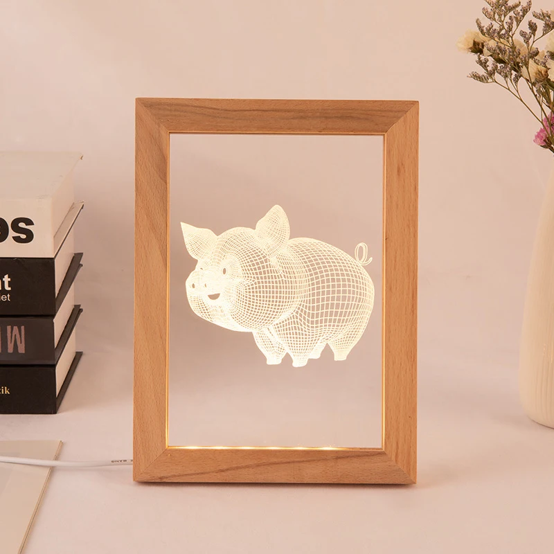 Amazon bestseller Beech frame 3D night light Creative table lamp  Bedroom sleep bedside lamp