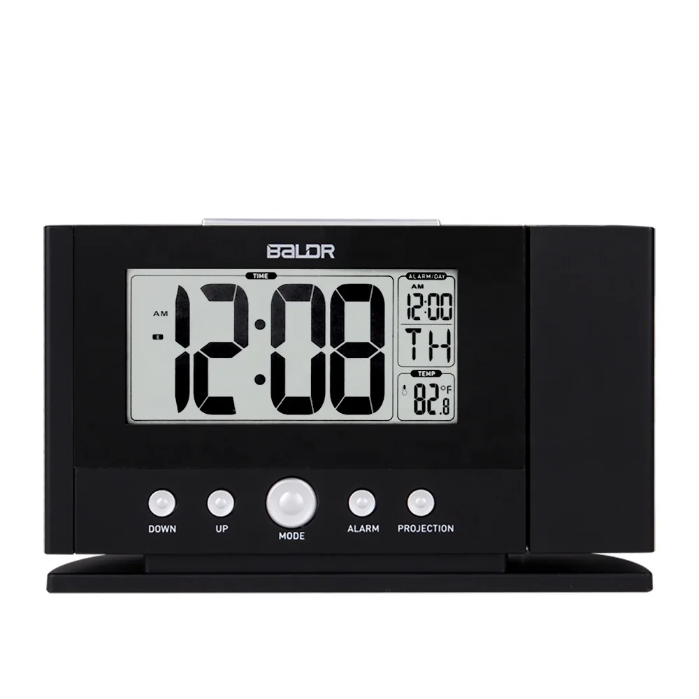 

BALDR B0211 Digital Desk Alarm Clock Ceiling Projector Modern Wall Clock Indoor Temperature Calendar Projection Clock, Black