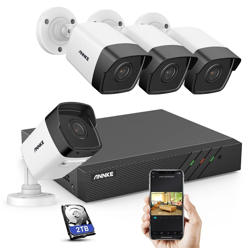 

ANNKE 4pcs IP Outdoor Waterproof Audio CCTV Camera System 5MP 8CH PoE NVR Security Camera System With 2TB HDD