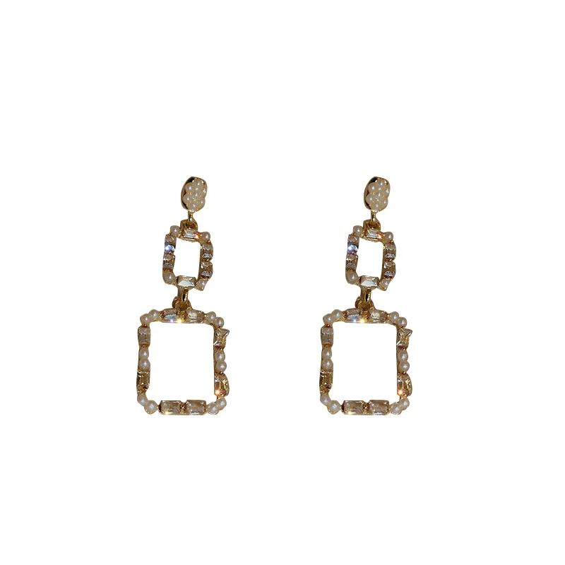 

newest pearl geometric square diamond zircon drop earrings