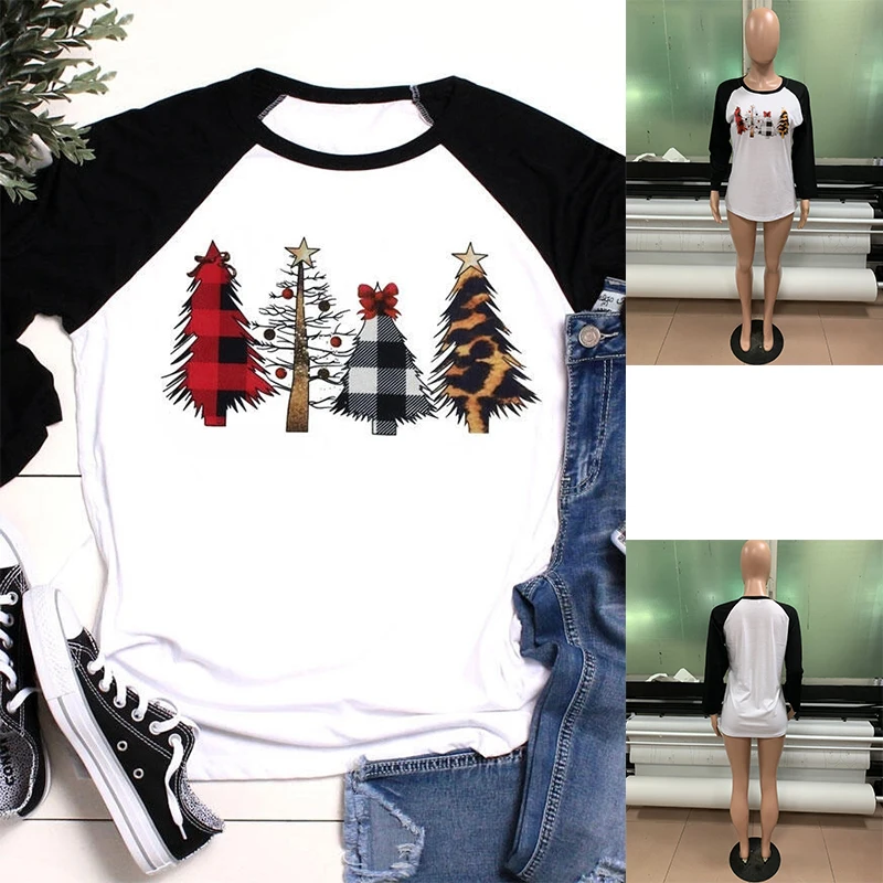 

Christmas Plaid Leopard Tree Baseball T-Shirt Merry Christmas Shirt