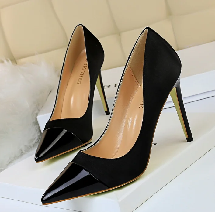 

Fashionable and simple high-heeled shallow Satin stitching pointy sexy nightclub slim high-heeled shoes