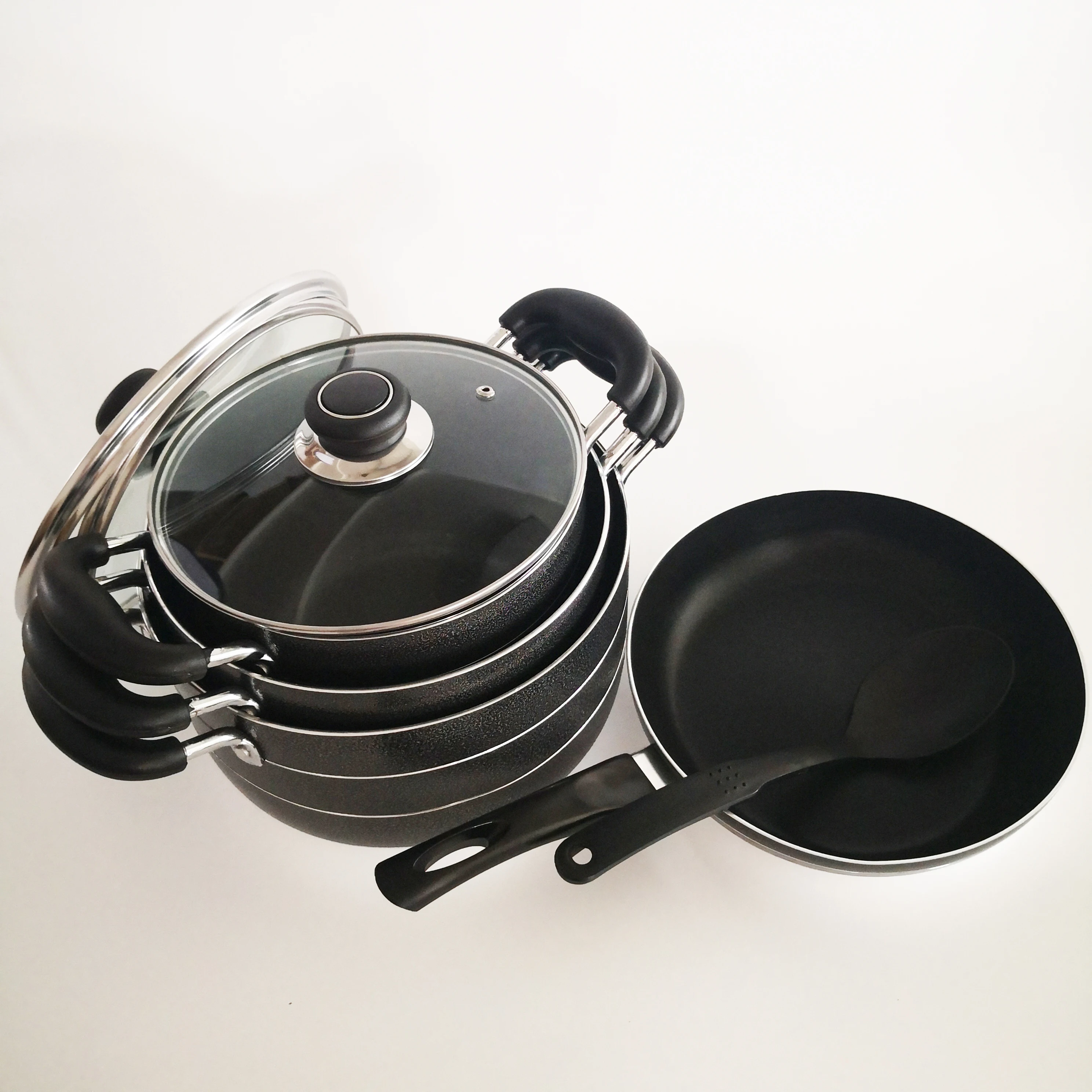 

Black Coated Cooking Pot Non-Stick Aluminum Kitchen Pots Hot In African Market, Polishing