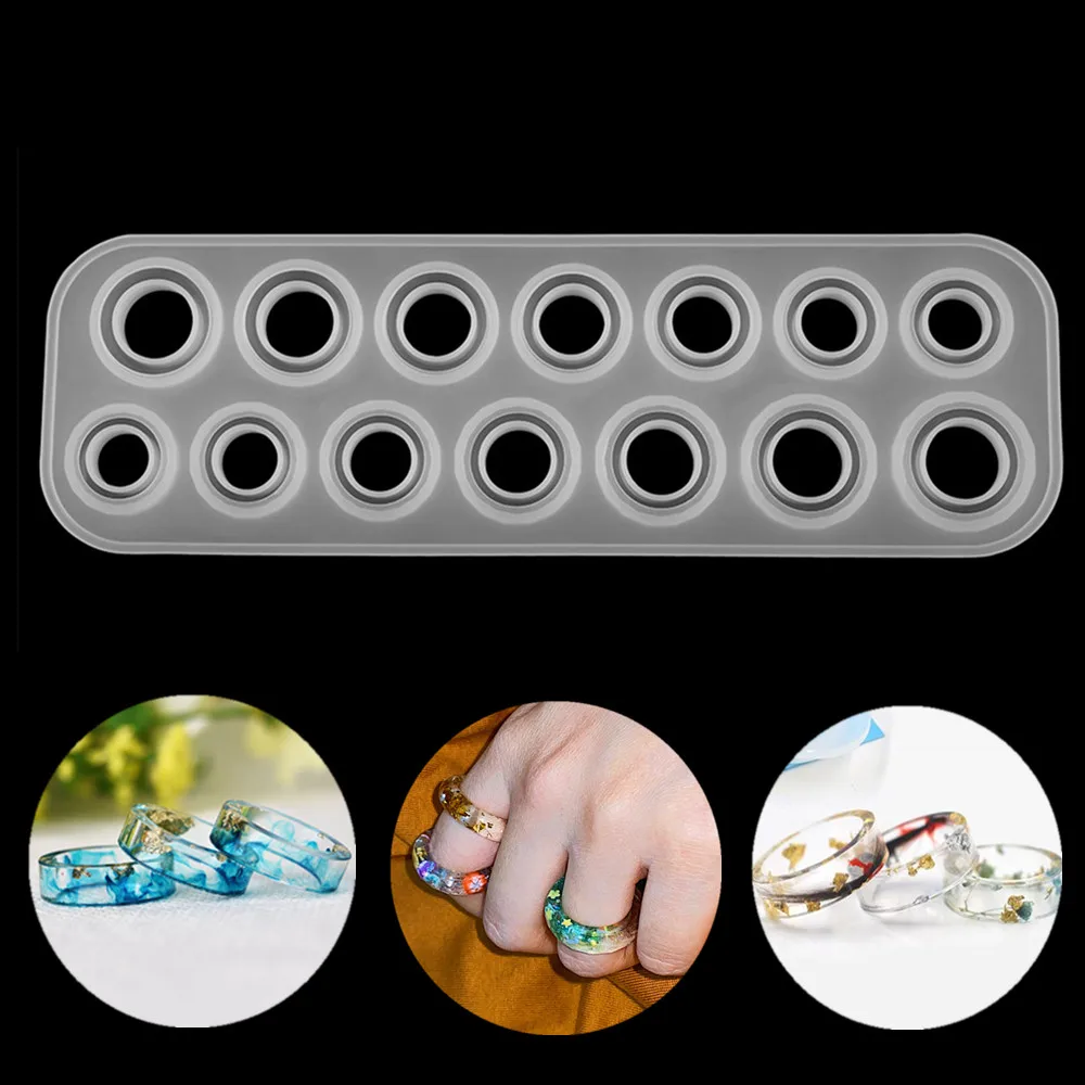 

4-14 Holes Sizes Flat Rings Mold Collection Handmade Making Pendant Ring Jewelry Silicone Mold Crystal Epoxy Mould Epoxy Resin, As shown