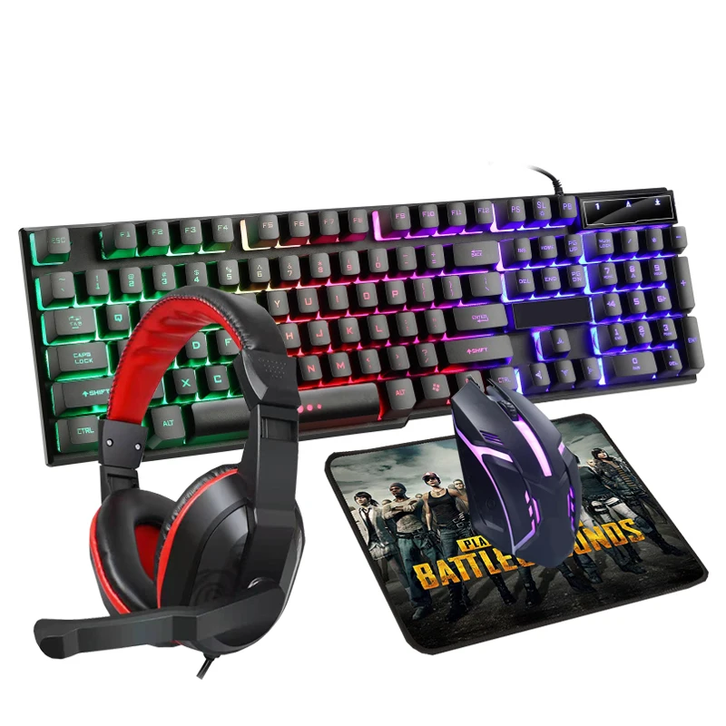 

Cute Light Desktop Rgb Pc Mecunico Teclados Gaming Keyboard Mouse Combos Ergonomic Keybord And Mause Pad Set With Headsets, Black