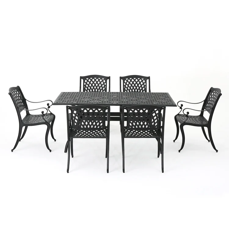 

U.S. warehouse stock Outdoor Garden Furniture set 7-piece Black Cast Aluminum dining Chair and Table set