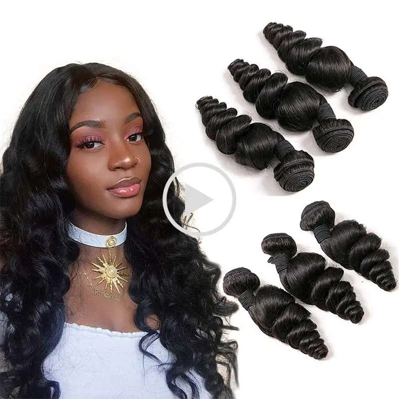 

Brazilian Natural Loose Wave Virgin Human Hair Wet and Wavy 3 Bundles Weft-8A Unprocessed Beach Wave Curly Hair Extensions Weave