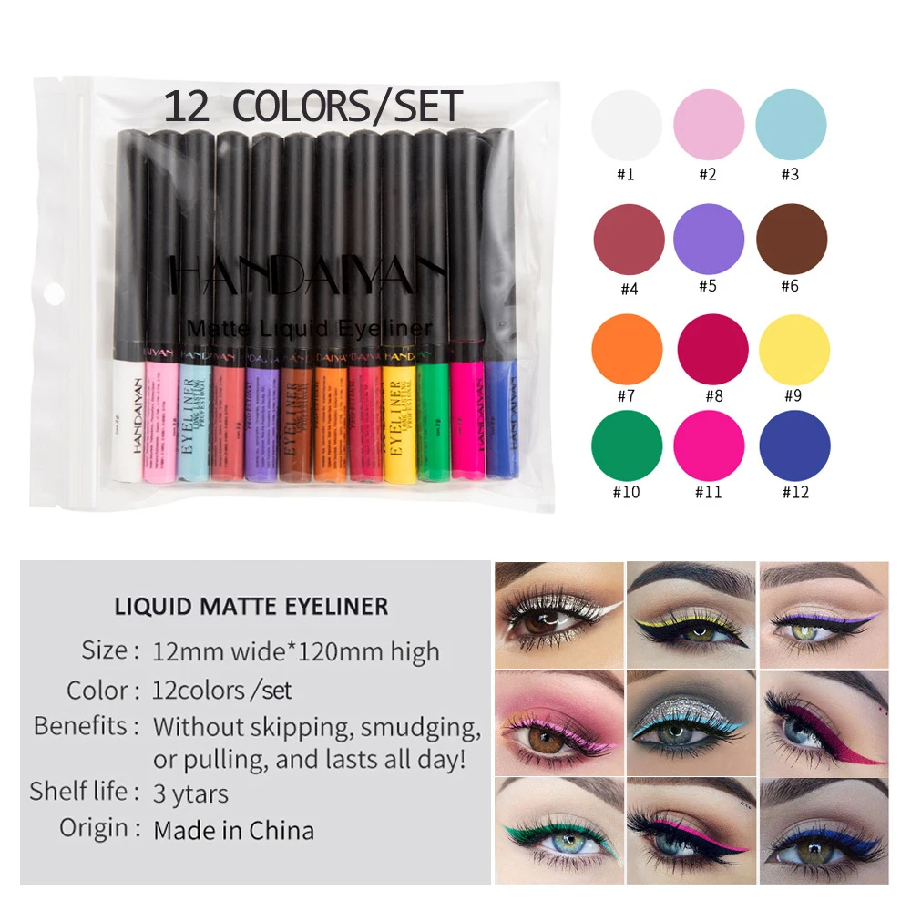

Make High Quality Makeup Private Label Waterproof Eyeliner Liquid Black Eye Liner, 12 color/set