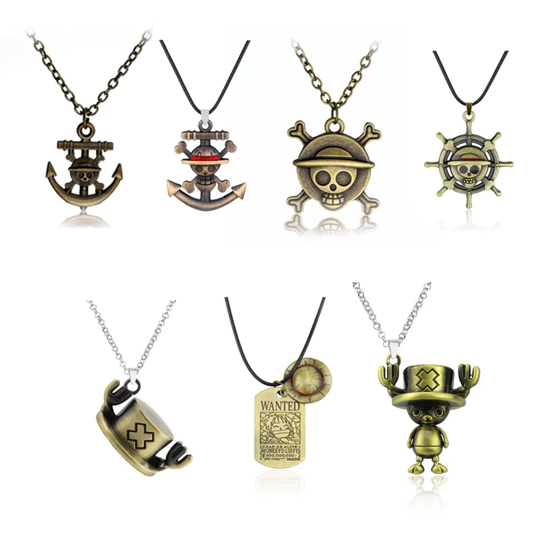 

Japanese Anime One Piece Necklace Fashion Cosplay Luffy Pirate Skull Metal Pendant Rope Chain Choker Jewelry Gift Souvenir, Black/silver/bronze