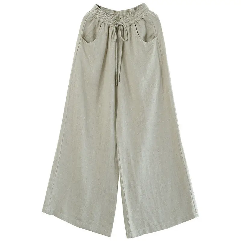 

Summer Cotton and Linen Pants Loose Large-size Women's Wide-leg Pants High Waist Mopping Straight Pants Linen Trousers