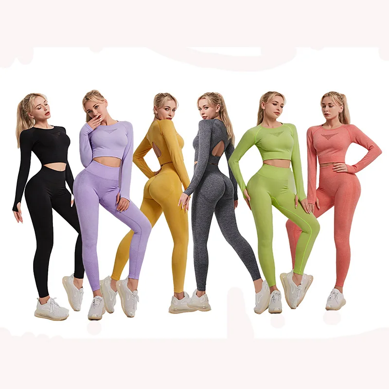 

High waist sports trousers Long Sleeve Breathable Yoga Set lift buttocks Active Yoga Sport sets