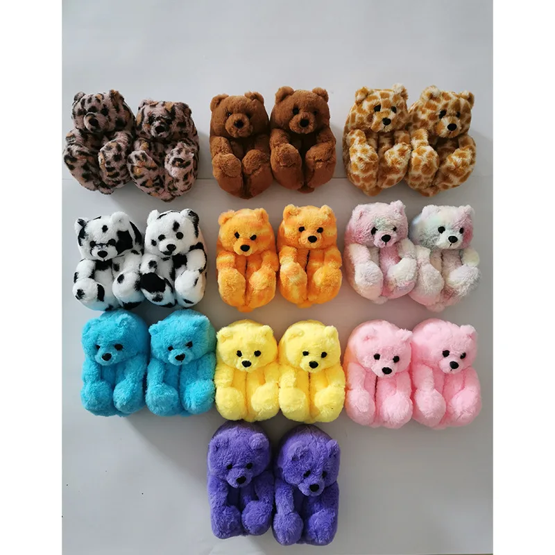 

Hot selling Teddy Bear Slippers Cross-border cute cartoon Children's adult Furry kids indoor slipper Factory Price, 21 colors
