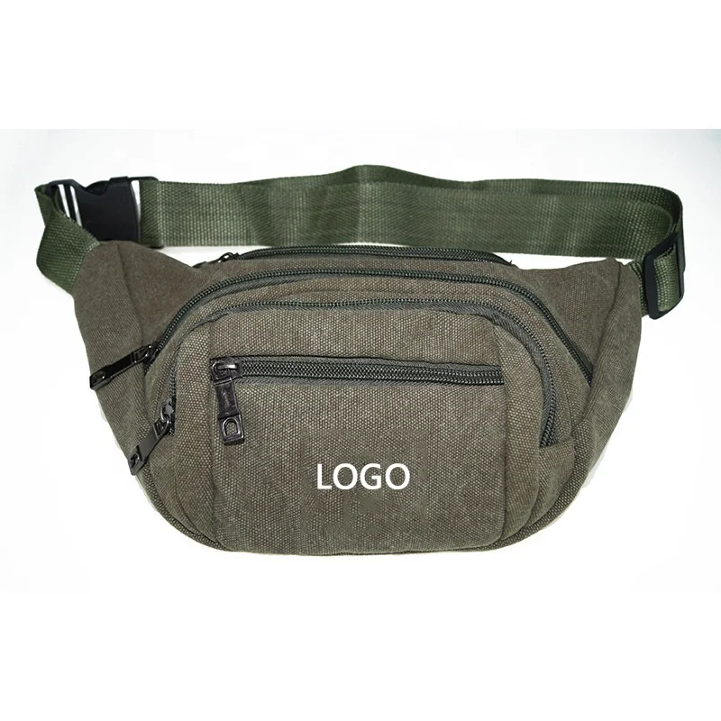 

Outdoor Leisure Fanny Pack Canvas Material Unisex Sport Waist Bag, Dark grey, light army green, navy blue