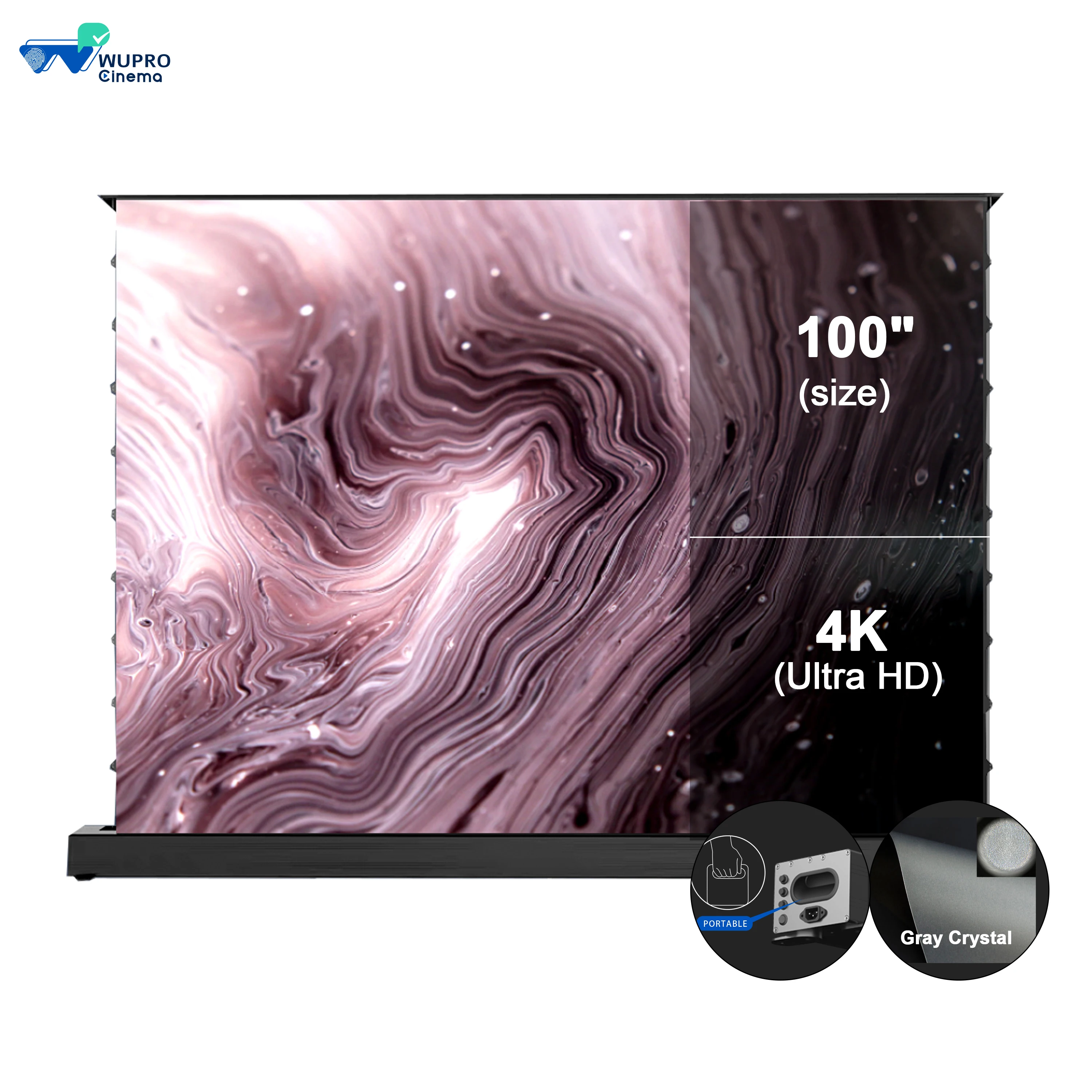 

New Arrival 100-150inch Wupro Alr Screen Soft PVC Gray Crystal Enhanced Gain 4k Smart Home Theater Motorized Floor Rising Screen