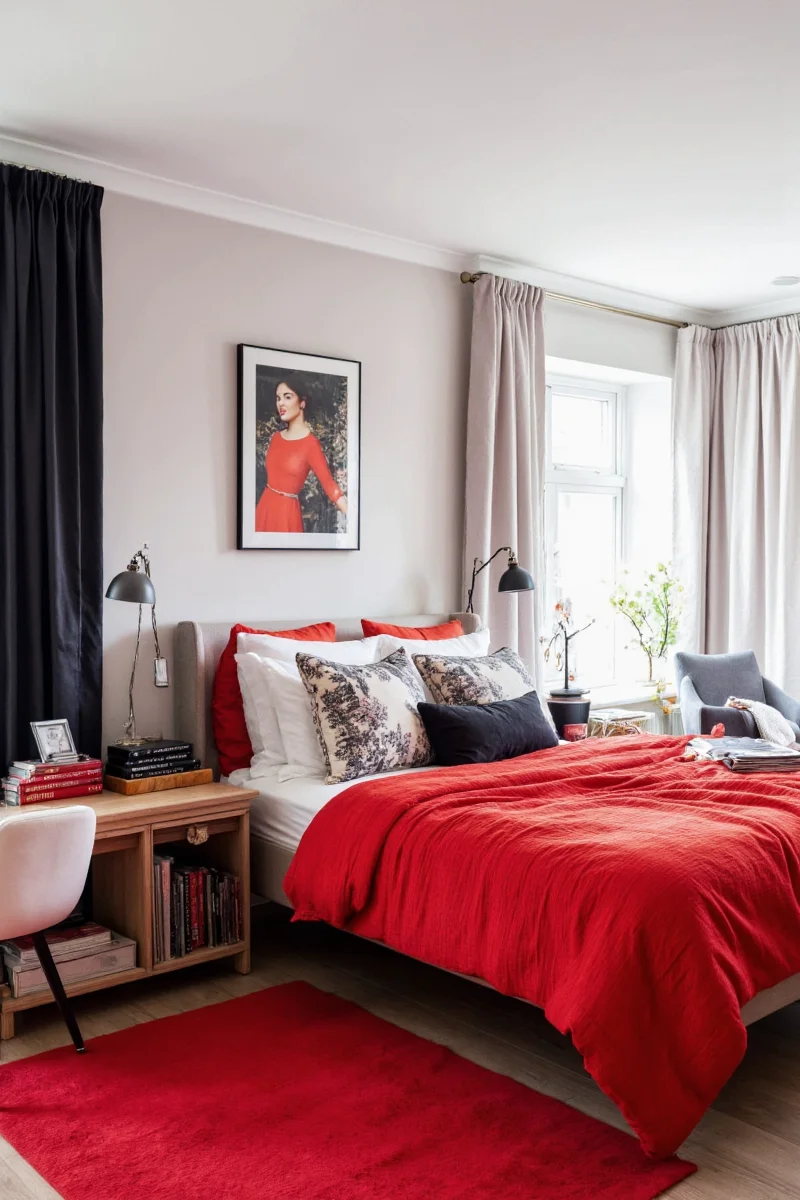 Red and black geometric rug