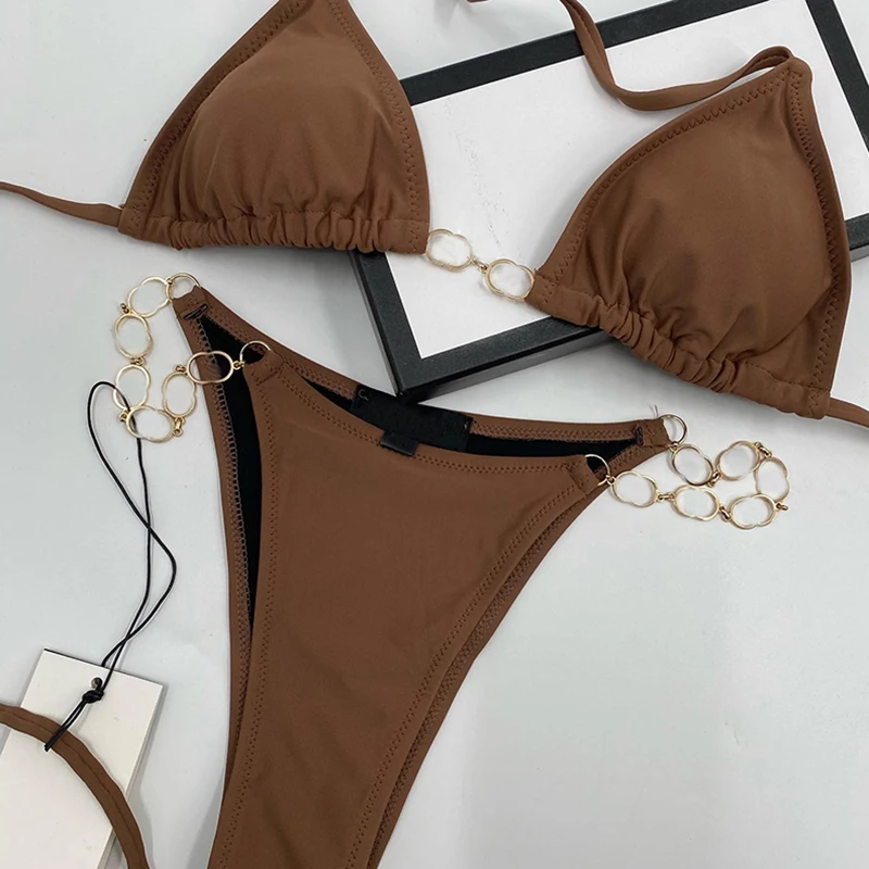 

Vintage Style Outdoor Sexy Bandage Backless Solid Color Women Swimwear