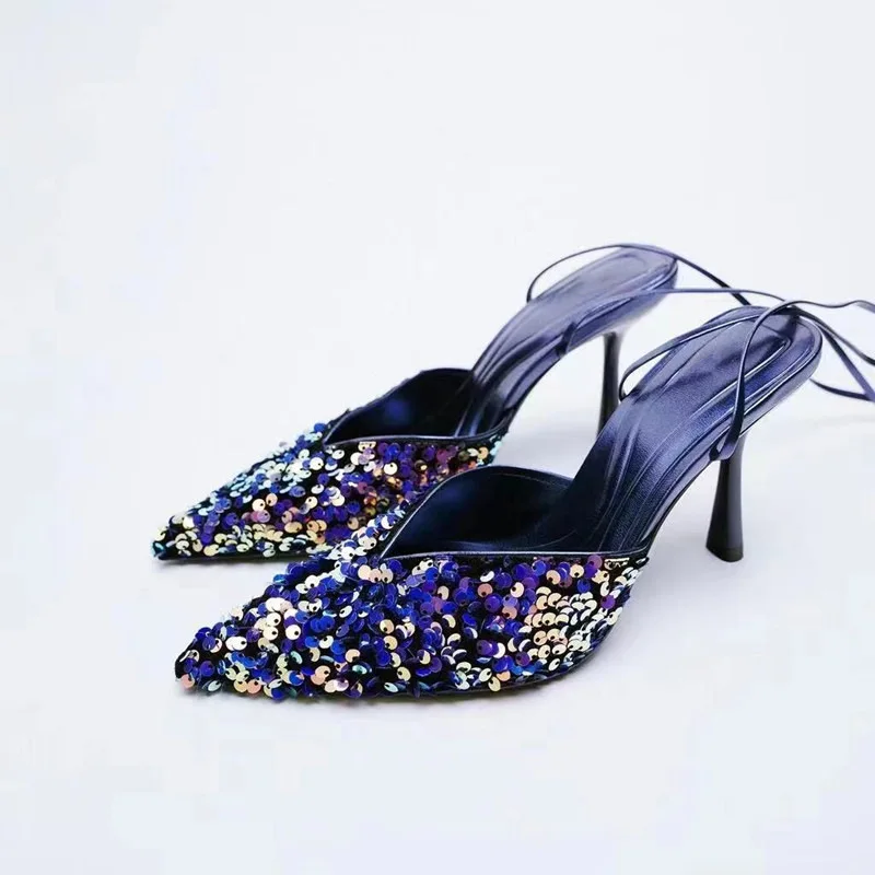 

Pointed Toe Crystal Transparent Female Pumps Thin High Heel Slip-On Solid Sexy Ladies Summer Shoes Fashion New Women Sandals, Black