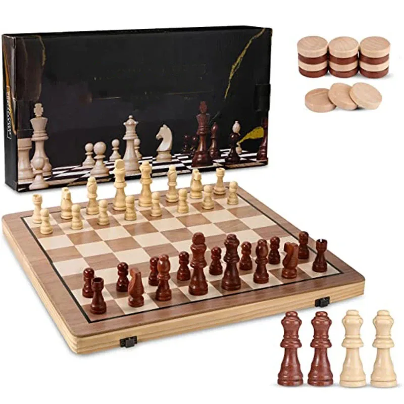 

Wholesale Handmade 2 IN 1 Magnetic Wooden Chess Folding Travel Chess Board Game Sets for Kids and Adults