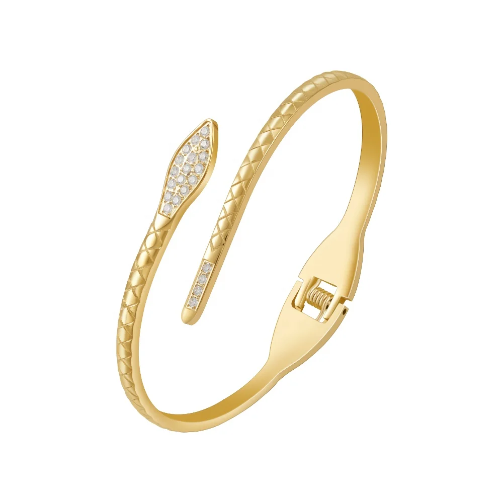 

Latest 18K Gold Plated Stainless Steel Jewelry Diamond Snake Style Zircon Opening Cuff Bangle For Women Gift Bracelet B232374