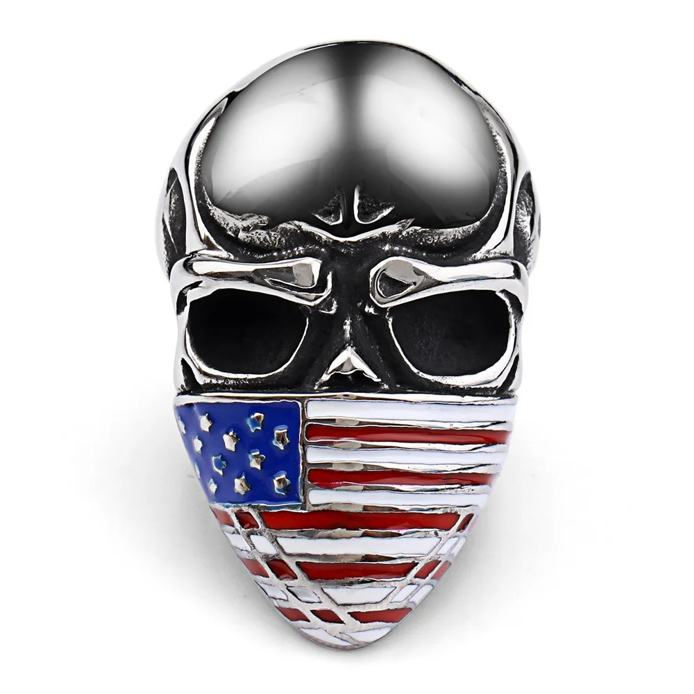 

Wholesale punk style Fashionable American Flag Masked Skull Biker Ring for man