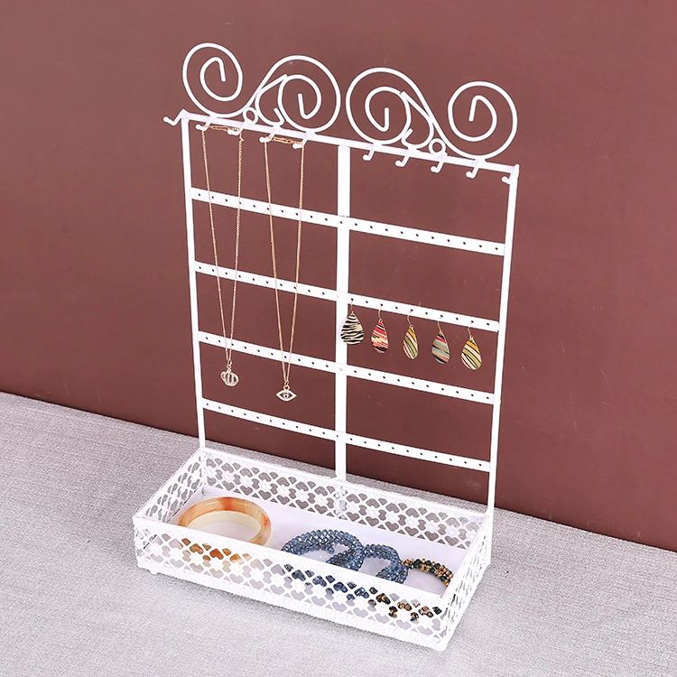 

Jewelry Stand Holder Flowers Basket Metal Ear Stud Ring Hair Bracelet Necklace Earrings Display Holder Beautiful Jewelry Display, Black, white