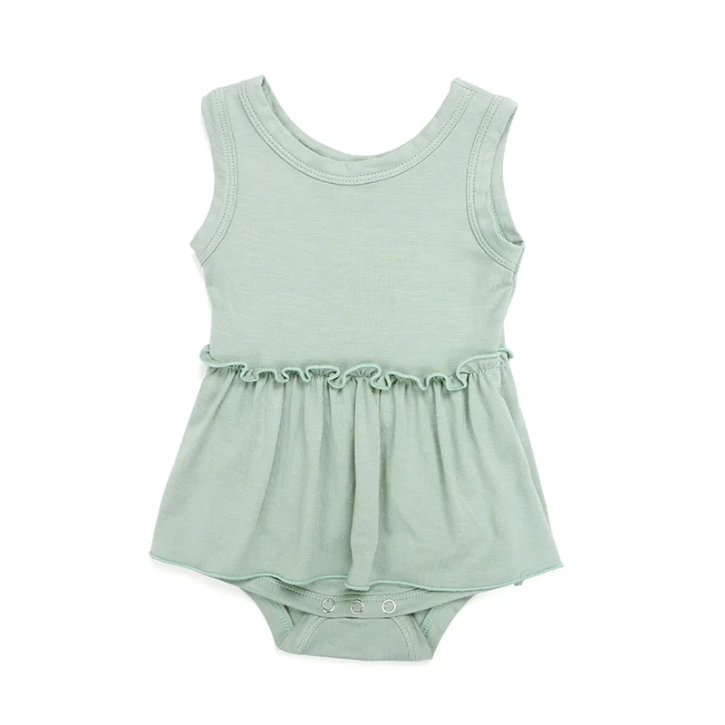 

Hot selling boutique baby clothes cotton fabric sleeveless solid ruffles casual iron snap button baby romper, As the picture