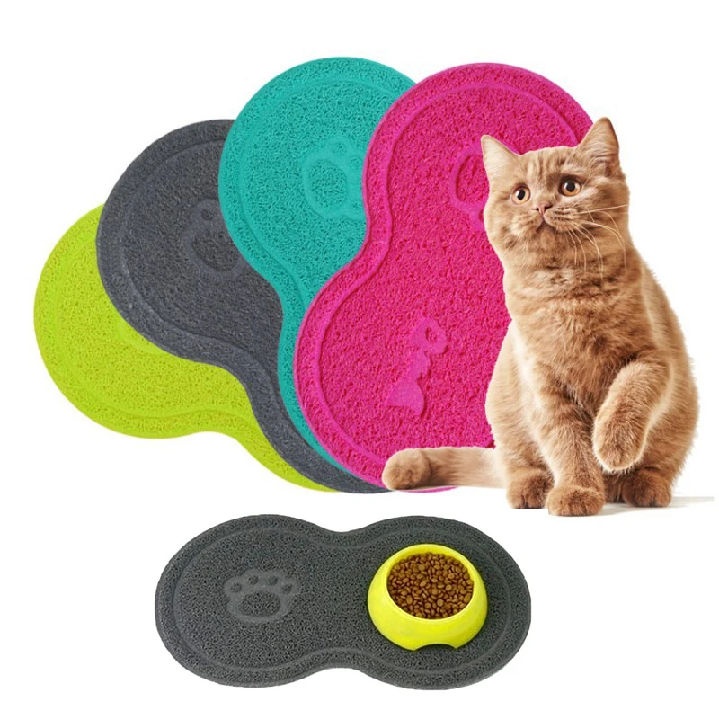 

New PVC Pet Dog Cat Litter Pad Cute Footprints Feeding Water Food Pad Puppies Plate Bowl Pad Mat, As picture