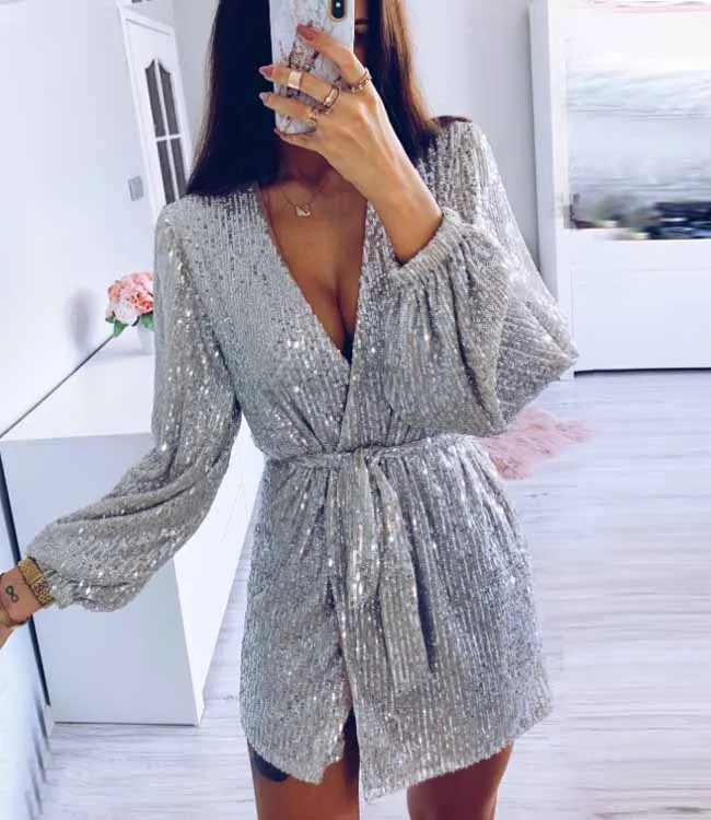 2020 Wholesale Fashion prom dress deep V- neck party dress elegant women Mini evening dresses for women