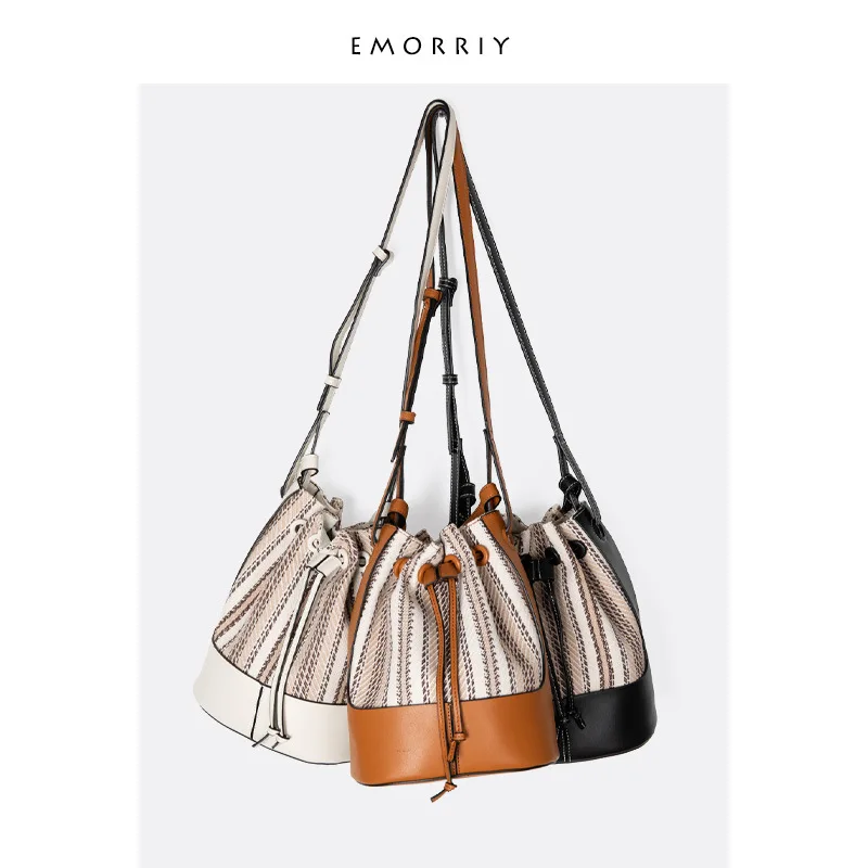 

Women Fashion PU Leather-Trimmed Canvas leather Bucket Bag