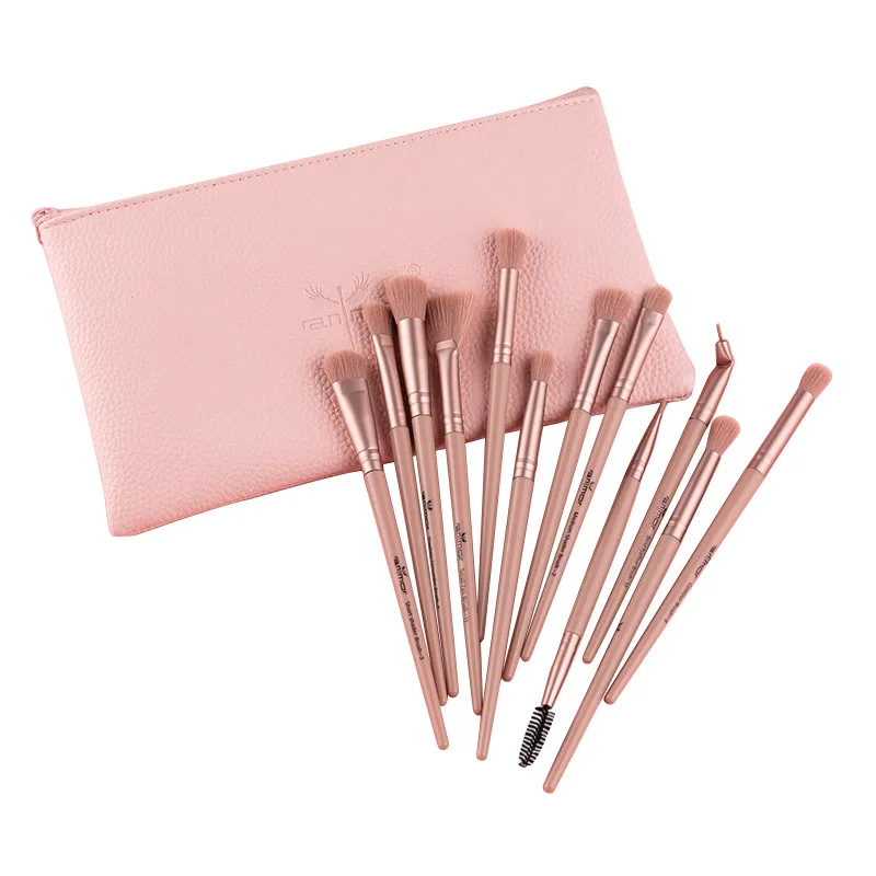 

Anmor 12Pcs eyeshadow make up brushes with bag customer logo professional makeup brush set, Pink