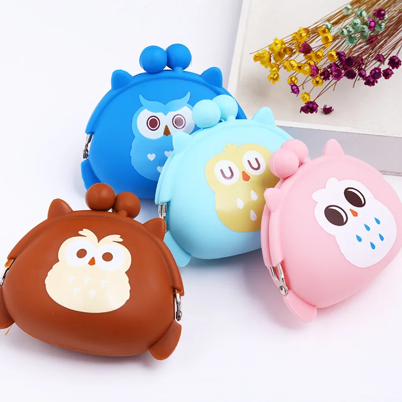 

Cute Owl Cartoon Animal Waterproof Fashion Small Pocket Size With Hasp Silicone Coin Purse for Girls Boy, 4 colors