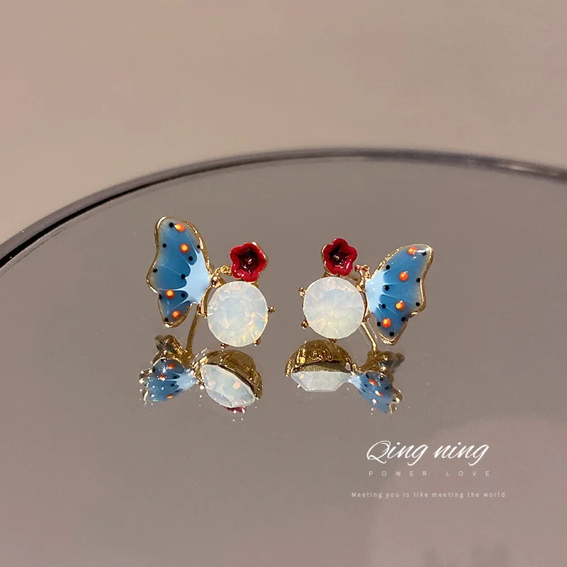 

new statement fashion butterfly stud earrings crystal