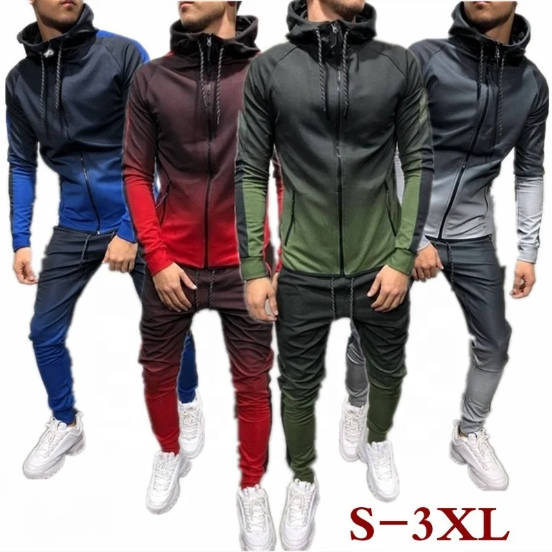 

YD Best selling fall 2021 custom logo track suit two piece jogger pant set for male gradient print zipper up men jogging suits
