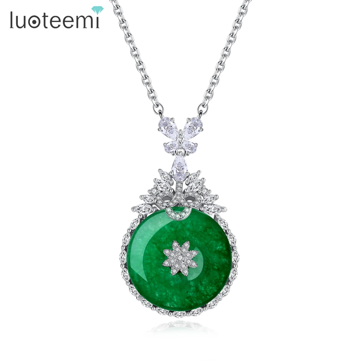 

LUOTEEMI Copper White Cubic Zirconia Pendant Necklaces Charm Chain Necklace Women Jade Jewelry 2020