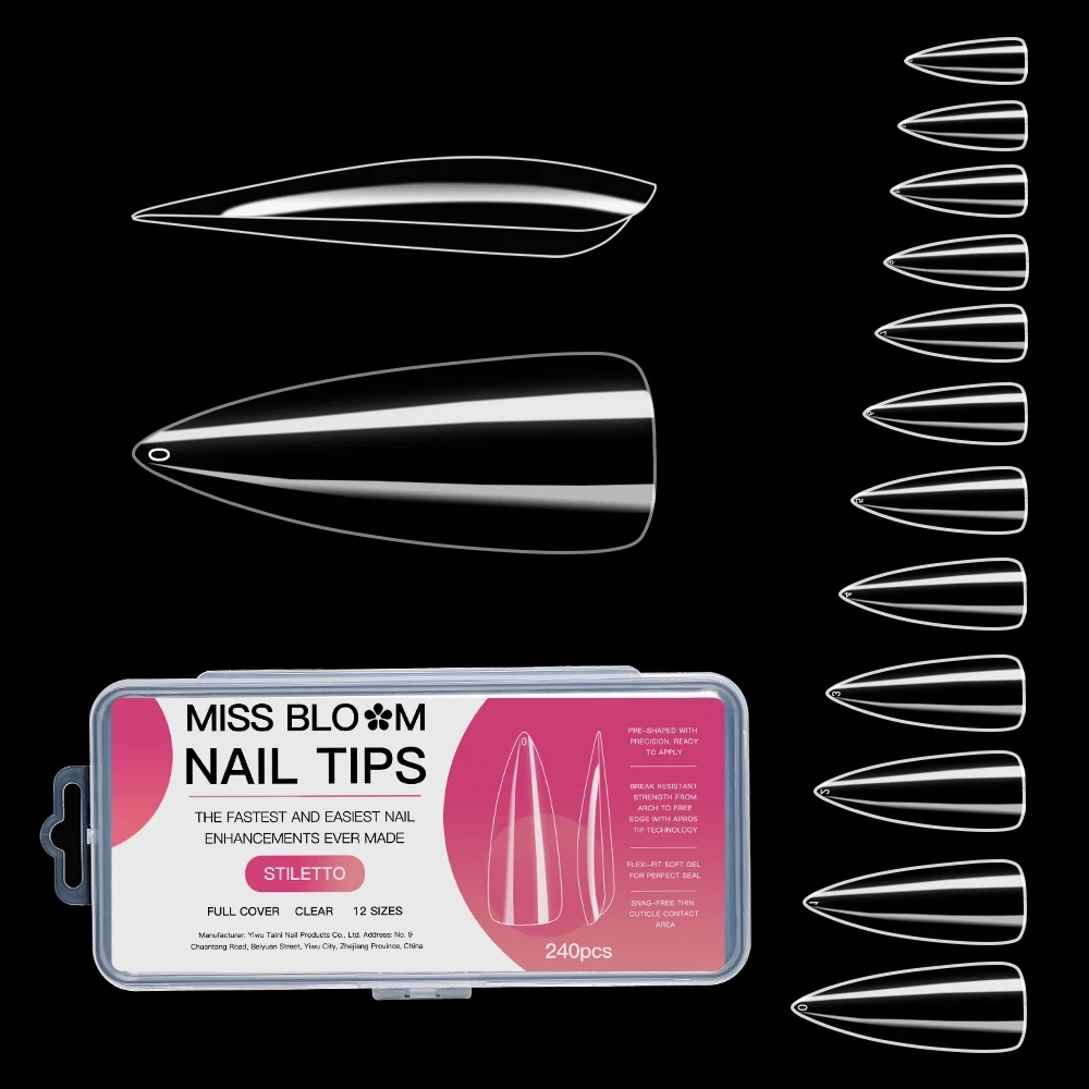 

Missbloom 240Pcs Frenchs Natural Clear Nail Tips Stilett No Trace Diy Full Cover Sexy ABS Press On Fake Nail Set