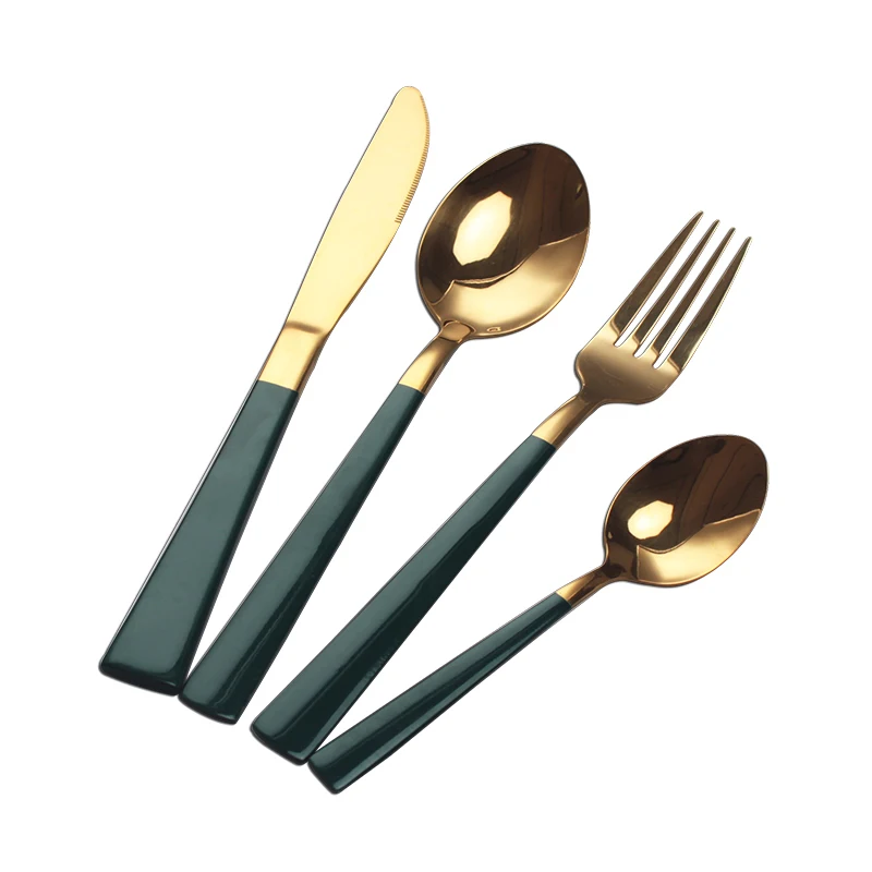 

Luxury Gold Stainless Steel Flatware Set Spoon Fork Cutlery Dinnerware Sets, Gold blue/black/green, silver