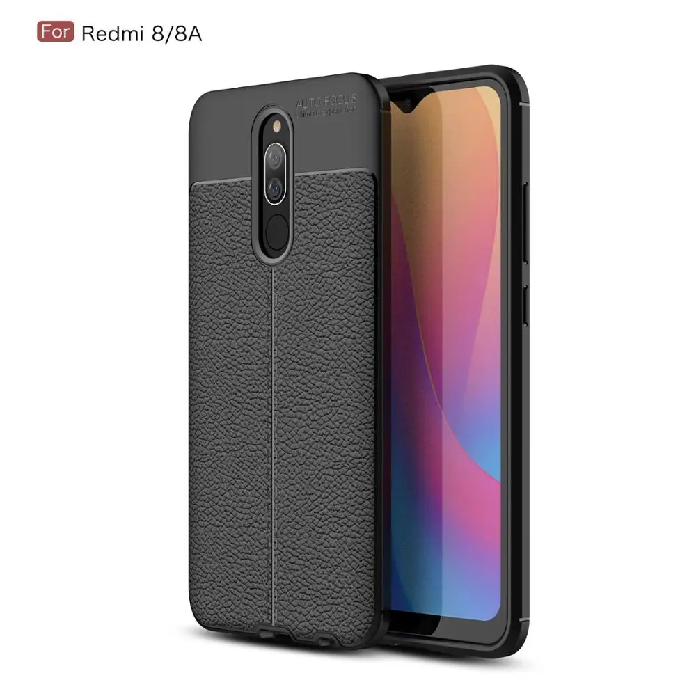 

Litchi Leather Pattern TPU Back Cover Phone Case For Xiaomi Redmi 8A/8, Black,blue, red