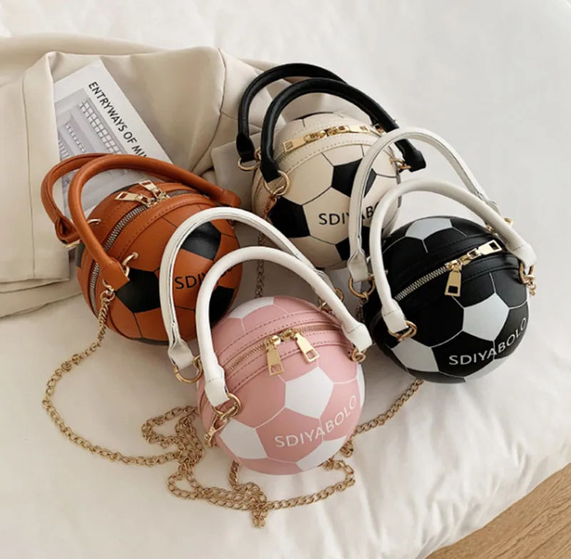 

2021 New Fashion PU Leather Popular Round Basketball Purse And Chain Handbags, 4 colors