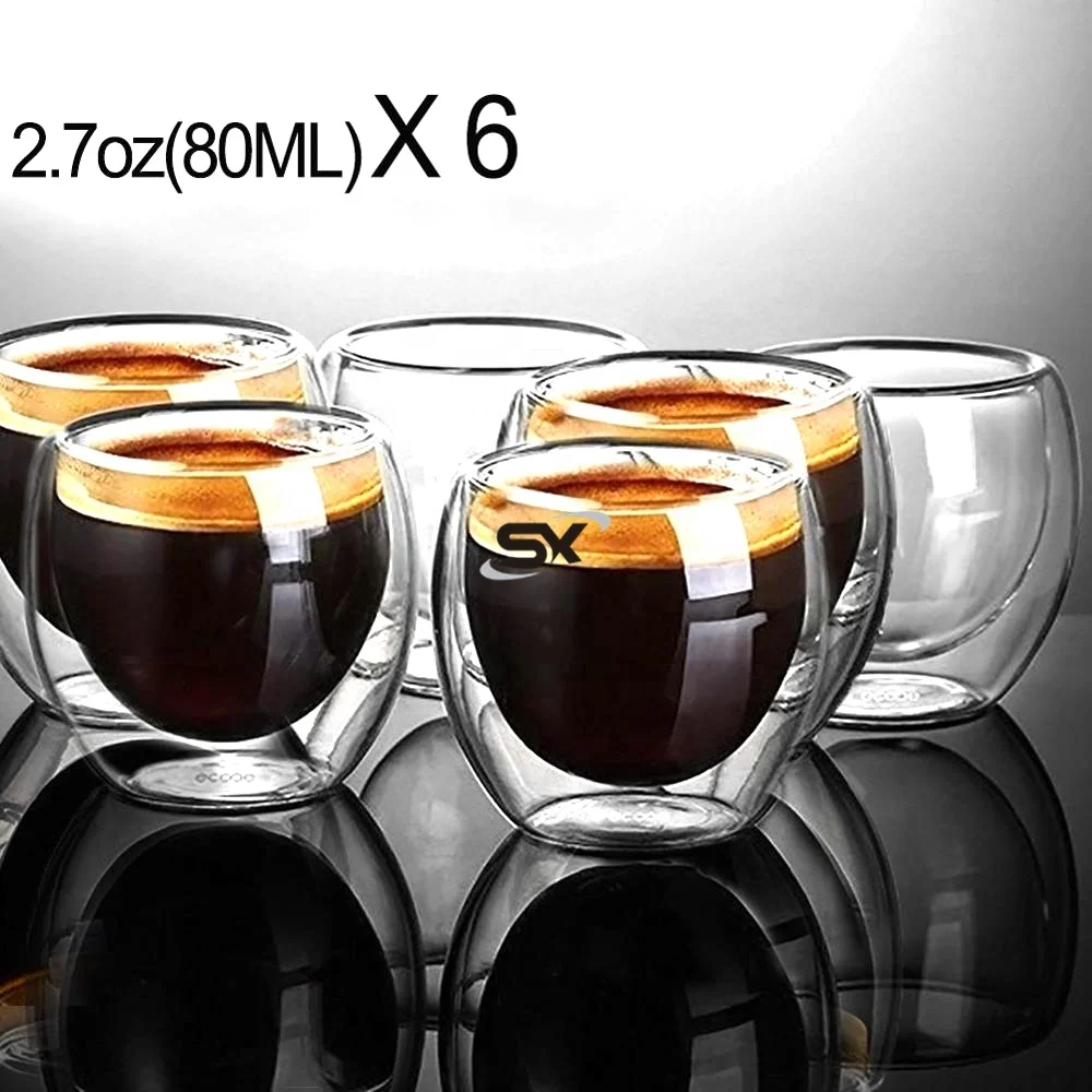 

customize logo gift 80ml 2.7oz Glass Double Walled Heat Insulated Tea Cup coffee mug creative ceramic Tumbler Espresso mugs