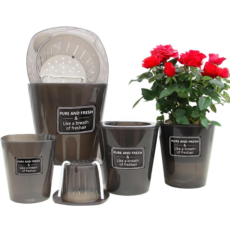 

Wholesale Thickened Translucent Black planter pot Rose Potted self watering plant pot, Gray